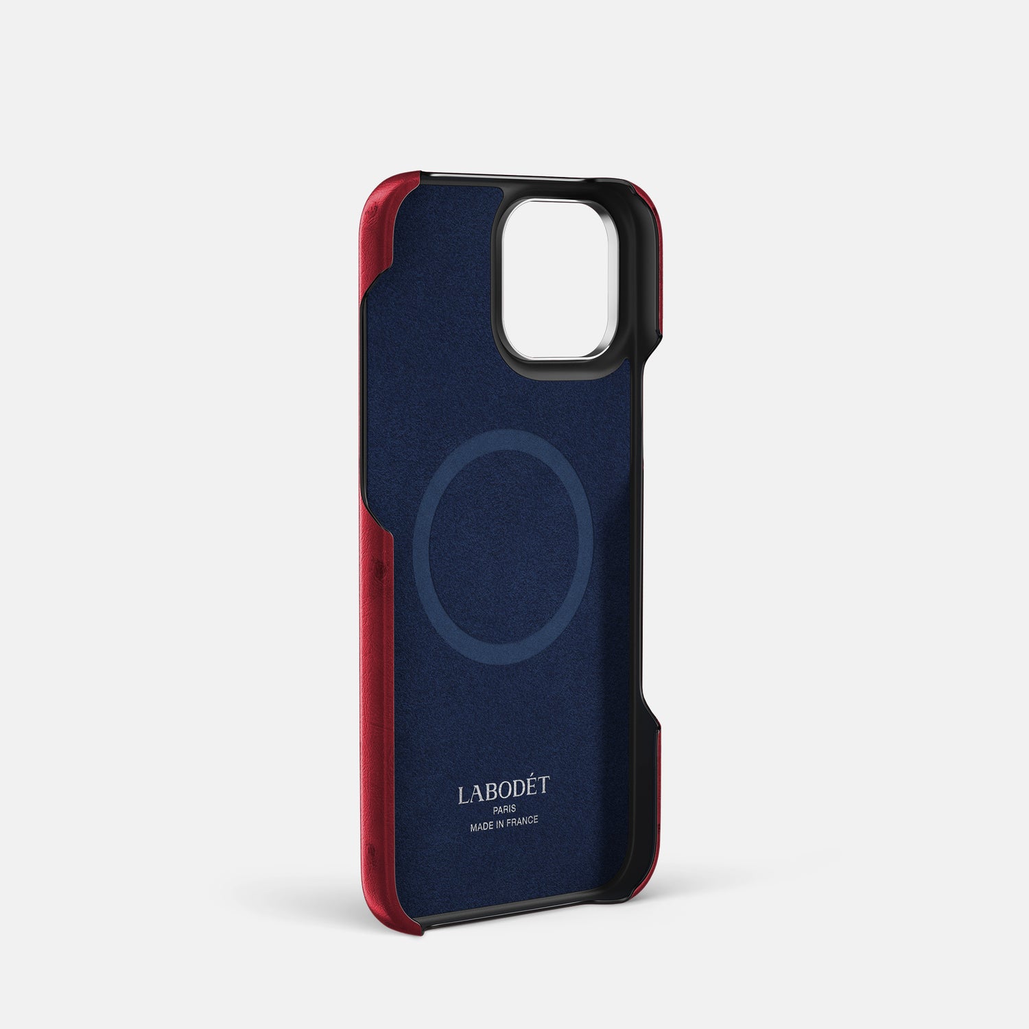 Red iPhone 16 Pro Classic Case Ostrich with Steel Metal -4 | Red-Steel