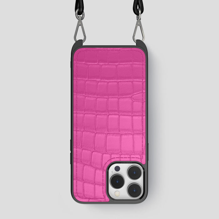 Fuchsia iPhone 14 Pro Max Crossbody Sport Case Alligator -1 | Fuchsia