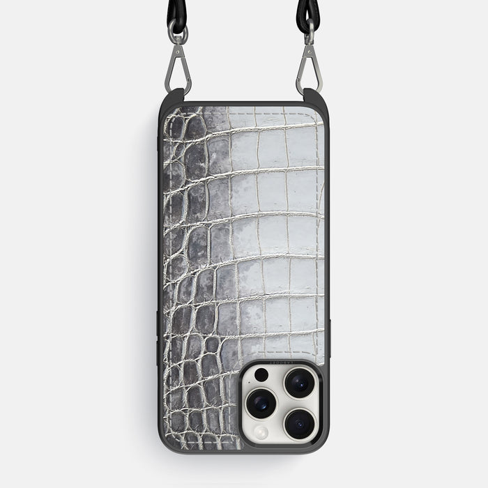 Silver iPhone 16 Pro Max Crossbody Sport Case Himalayan Crocodile -1 | Silver
