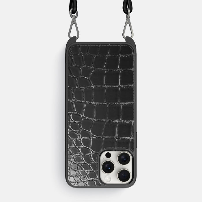 Havana-Black iPhone 16 Pro Max Crossbody Sport Case Patina Alligator -1 | Havana-Black