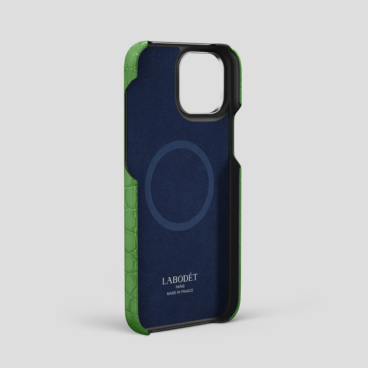Apple-Green iPhone 14 Pro Card Case Alligator with Steel Metal -4 | Apple-Green-Steel