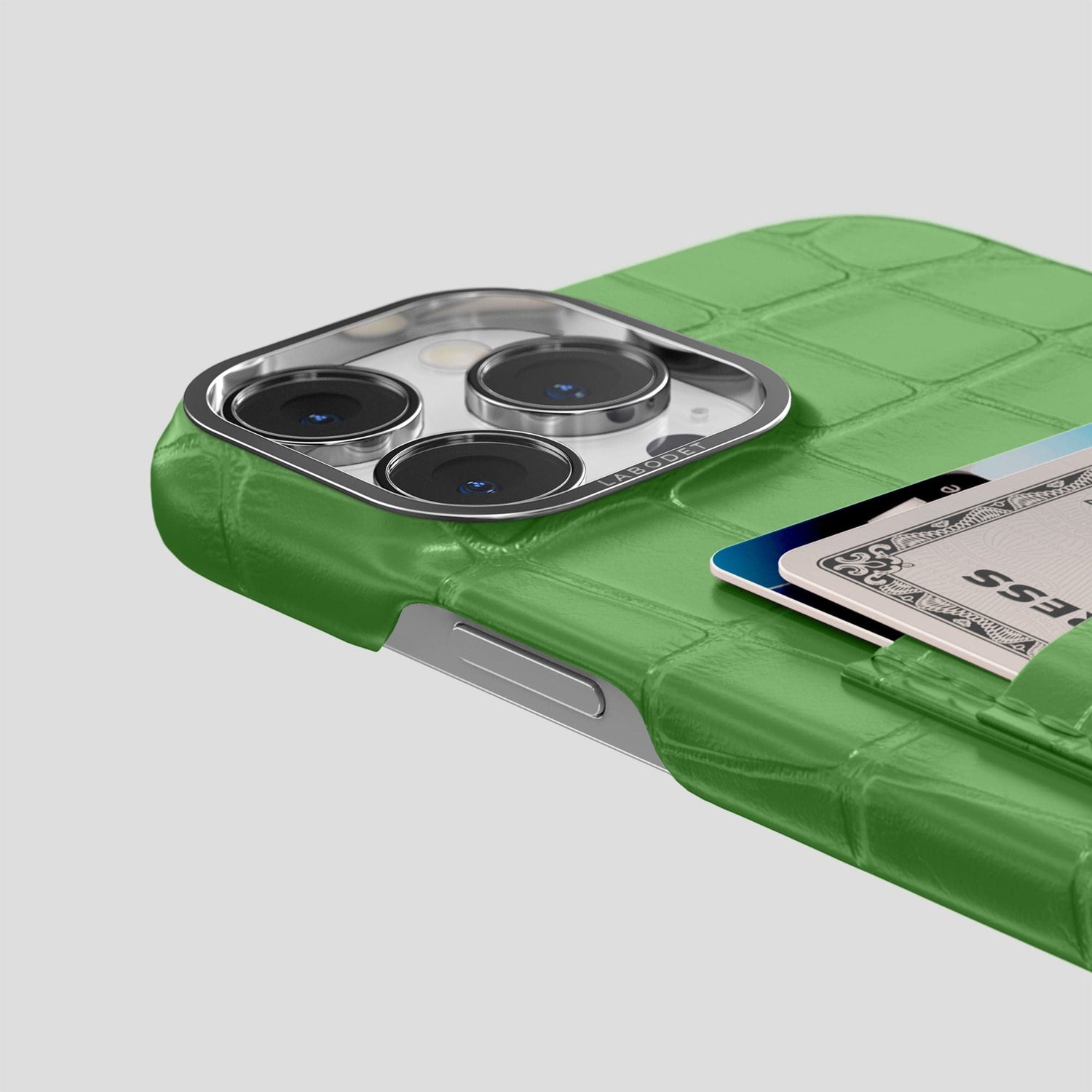 Apple-Green iPhone 14 Pro Card Case Alligator with Steel Metal -5 | Apple-Green-Steel