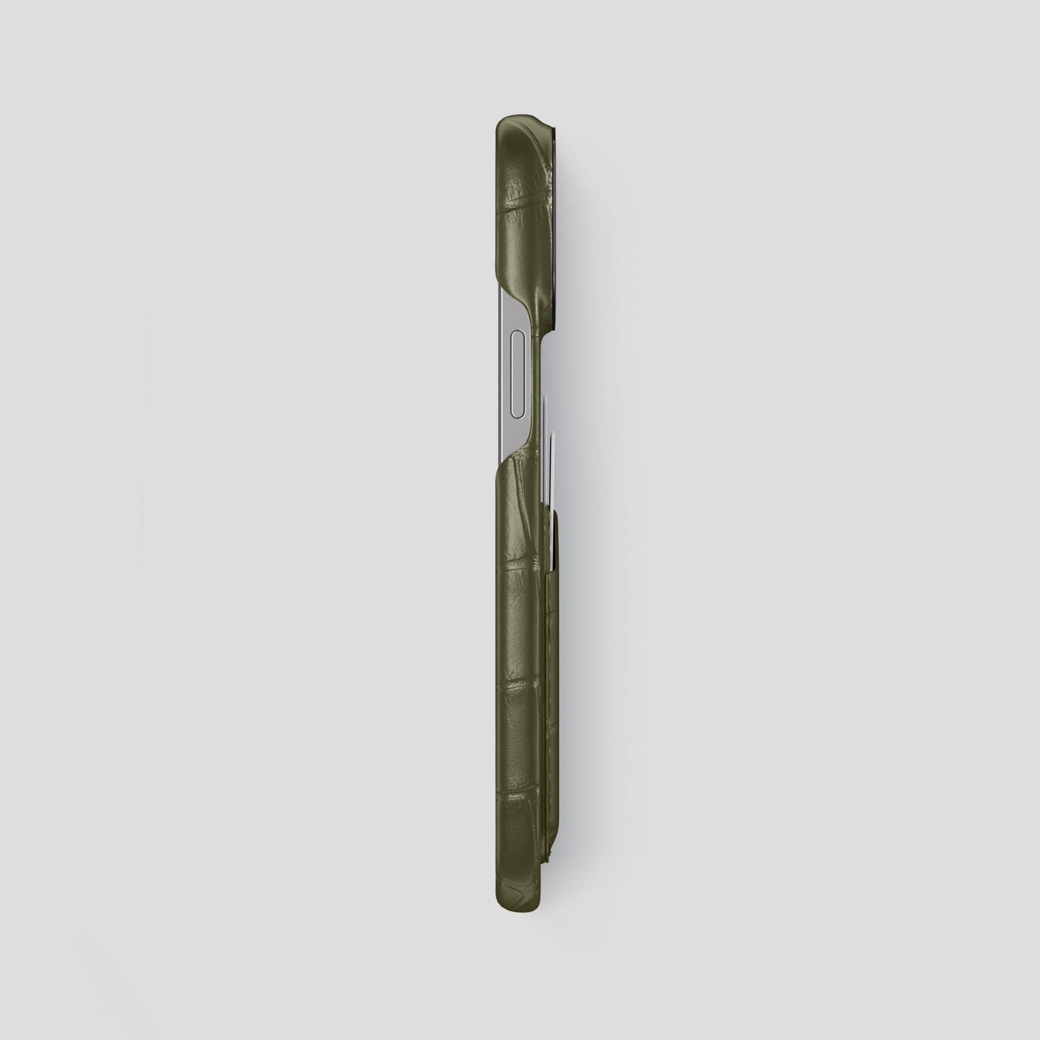 Kaki-Green iPhone 14 Pro Max Card Case Alligator with Black Metal -3 | Kaki-Green-Black