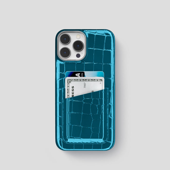 Blue iPhone 15 Pro Shiny Alligator with Steel Metal -1 | Blue-Steel