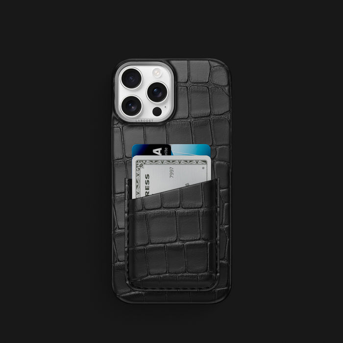 Edition-Black iPhone 16 Pro Double Card Case Alligator with Steel Metal -1 | Edition-Black-Steel