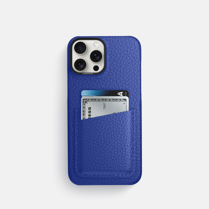 Royal Blue iPhone 16 Pro Card Case Calf with Black Metal -1 | Royal-Blue-Black