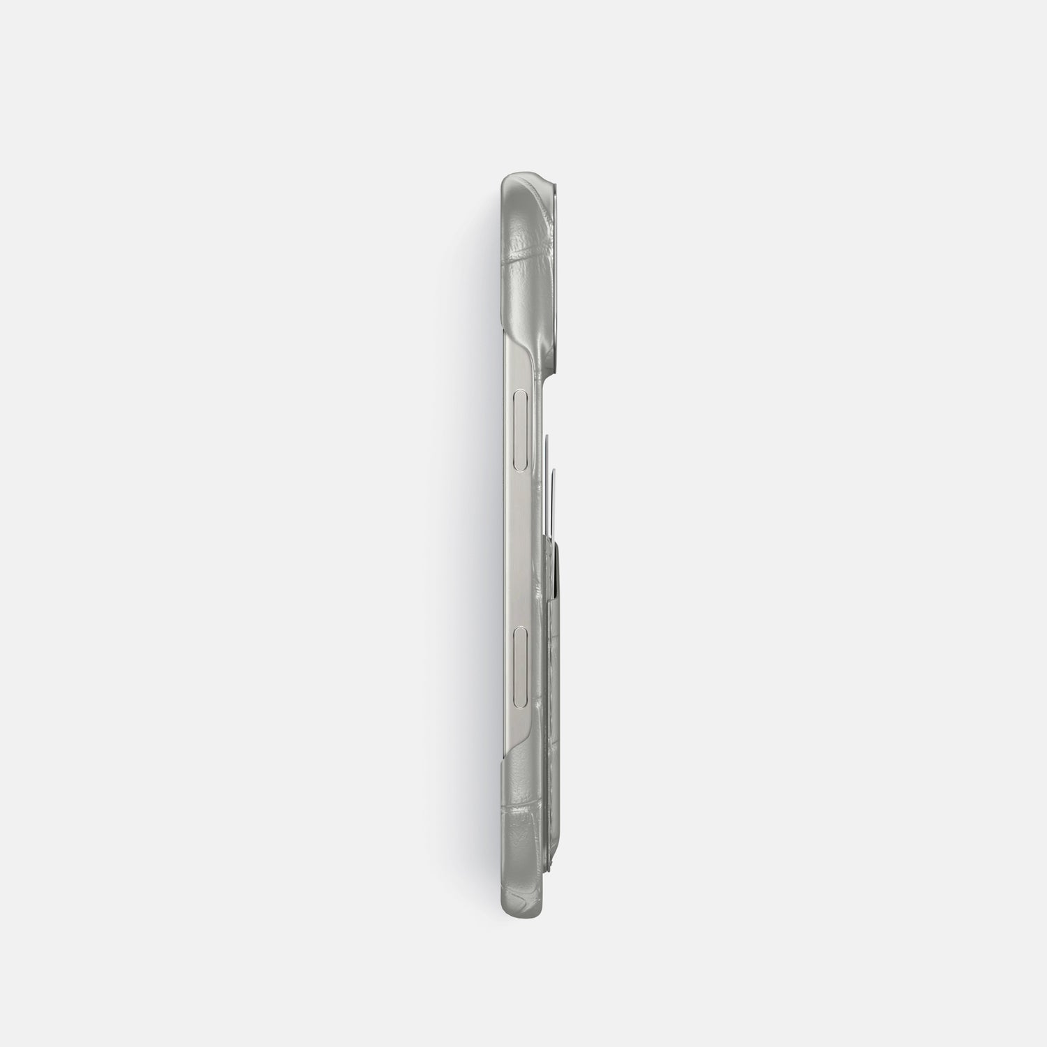 Pearlized-White iPhone 16 Pro Card Case Alligator with Steel Metal -3 | Pearlized-White-Steel