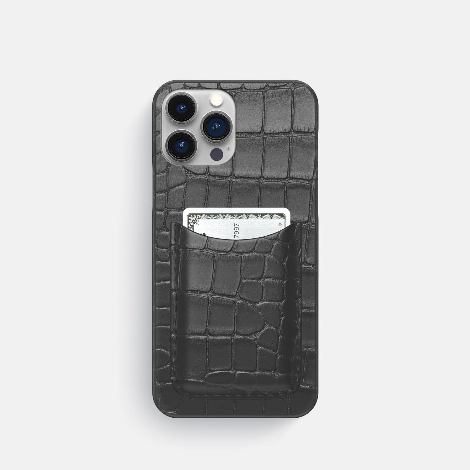 Grey iPhone 16 Pro Slim Card Case Alligator -1 | Grey