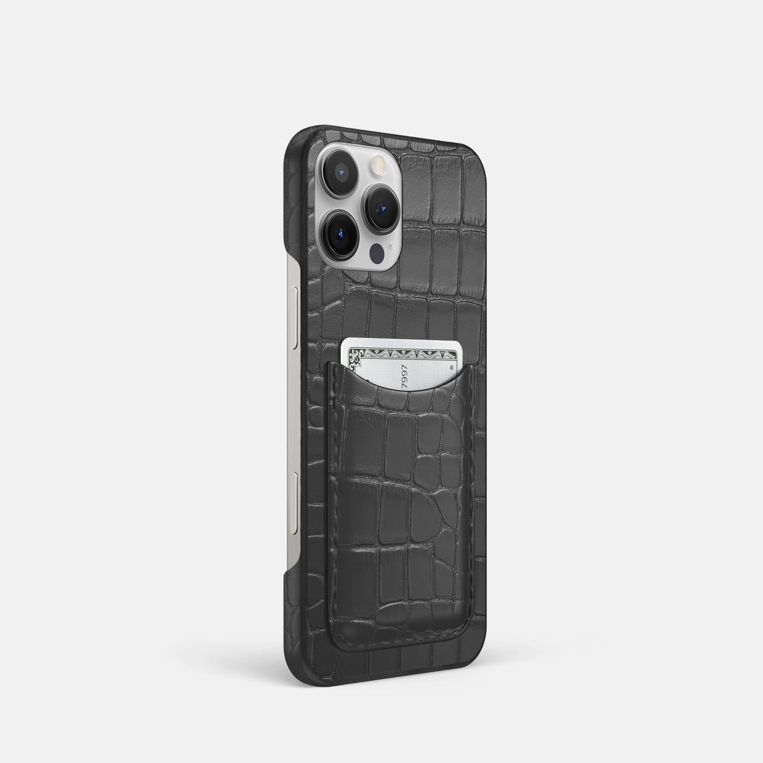 Grey iPhone 16 Pro Slim Card Case Alligator -2 | Grey