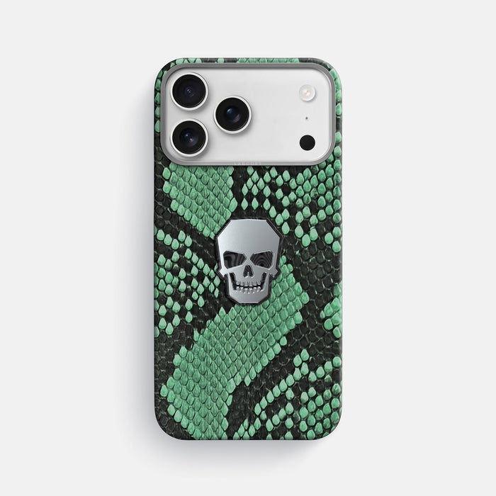 Classic Case With Titanium Skull For iPhone 18 Pro Max In Deluxe Python -1 | Forest-Green-Steel