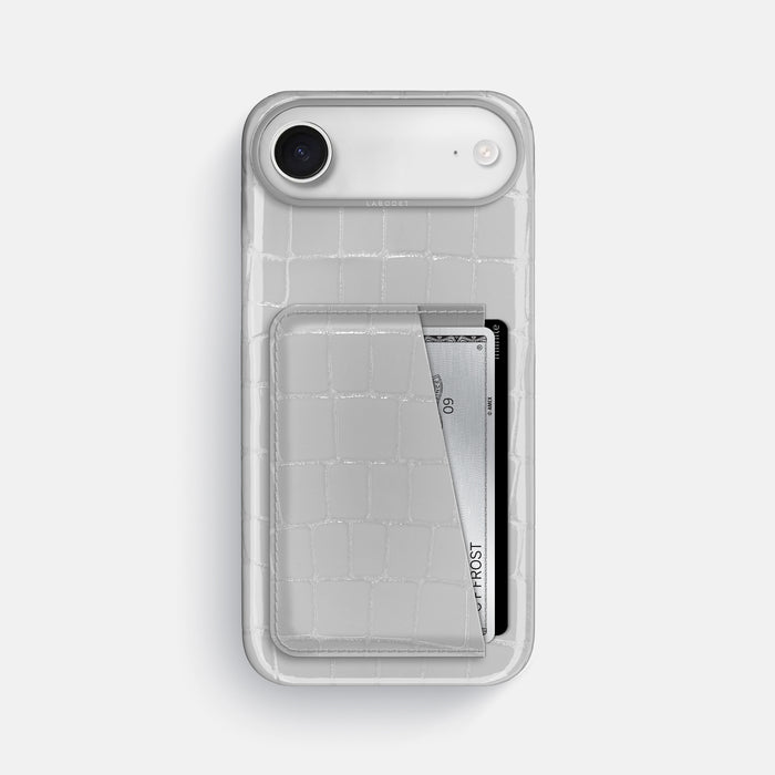 Double Card Case For iPhone 17 Air In Shiny Alligator -1 | White-Steel