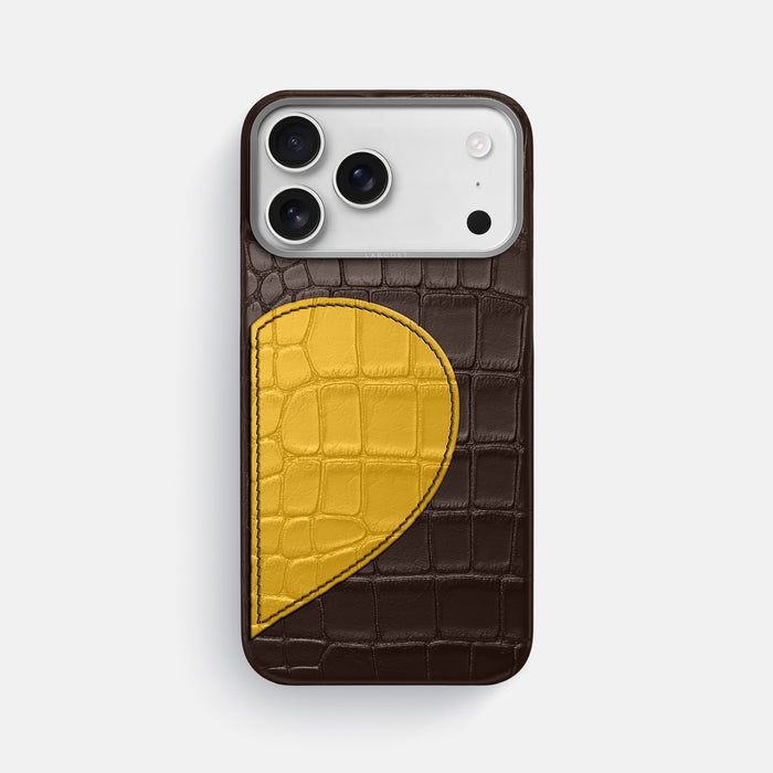 Classic Case With Half Heart - Right For iPhone 17 Pro Max In Alligator -1 | Dark-Brown-Steel