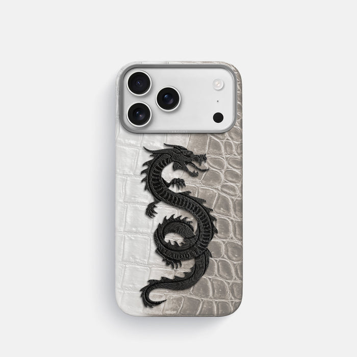 Classic Case With Carbon Dragon For iPhone 18 Pro In Himalayan Crocodile -1 | Grey-Steel