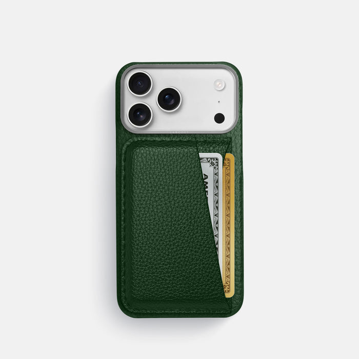 Double Card Case For iPhone 17 Pro In Calf -1 | Dark-Green-Steel