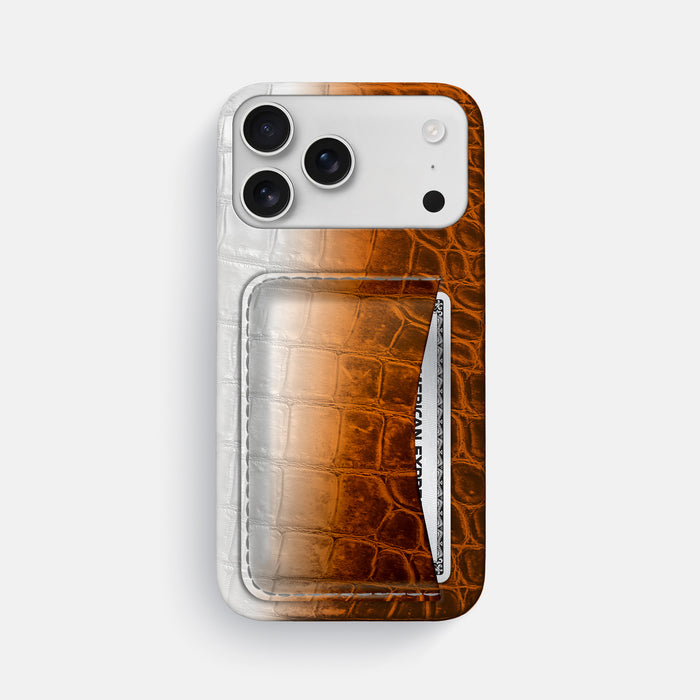Slim Card Case For iPhone 17 Pro Max In Himalayan Crocodile -1 | Orange