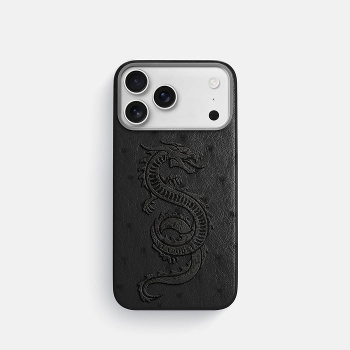 Classic Case With Carbon Dragon For iPhone 18 Pro In Ostrich -1 | Black-Steel