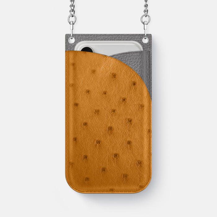 Crossbody Bag For iPhone 17 Pro Max In Ostrich -1 | Chestnut-Steel