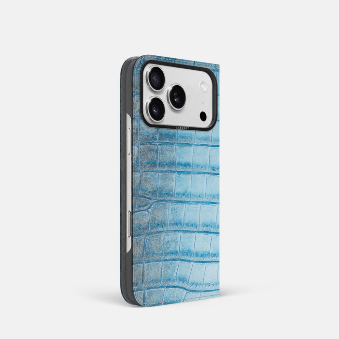 Folio Case For iPhone 18 Pro In Himalayan Crocodile -1 | Ice-Blue-Black