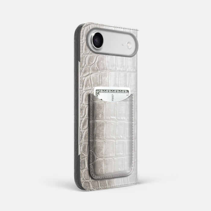 Folio Case with Card For iPhone 17 Air In Himalayan Crocodile -1 | Grey-Steel