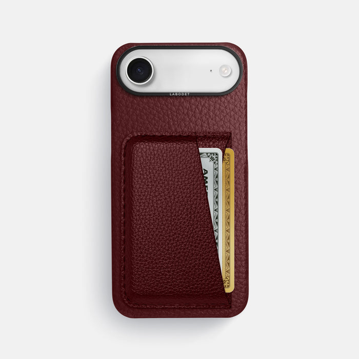 Double Card Case For iPhone 17 Air In Calf -1 | Bordeaux-Black