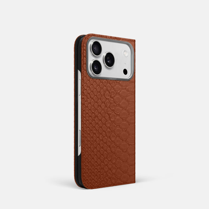 Folio Case For iPhone 17 Pro In Python -1 | Medium-Brown-Steel
