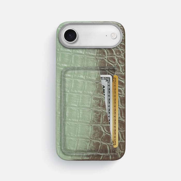 Double Card Case For iPhone 17 Air In Himalayan Crocodile -1 | Pistachio-Steel