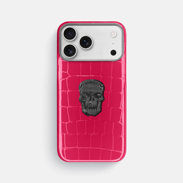 Classic Case With Carbon Skull For iPhone 17 Pro Max In Shiny Alligator -1 | Pink-Panther-Steel