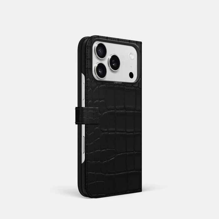 Folio Case with Clasp For iPhone 18 Pro In Alligator -1 | Black-Black