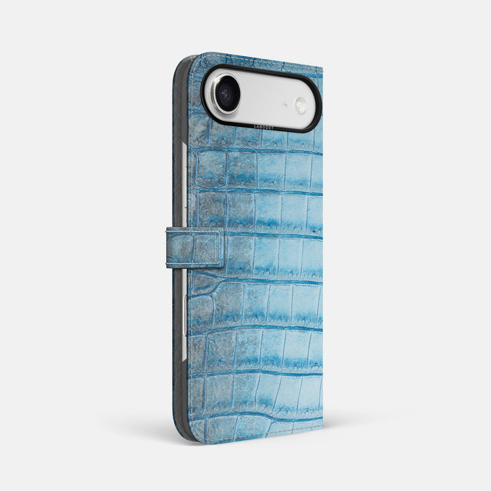 Folio Case with Clasp For iPhone 17 Air In Himalayan Crocodile -1 | Ice-Blue-Black