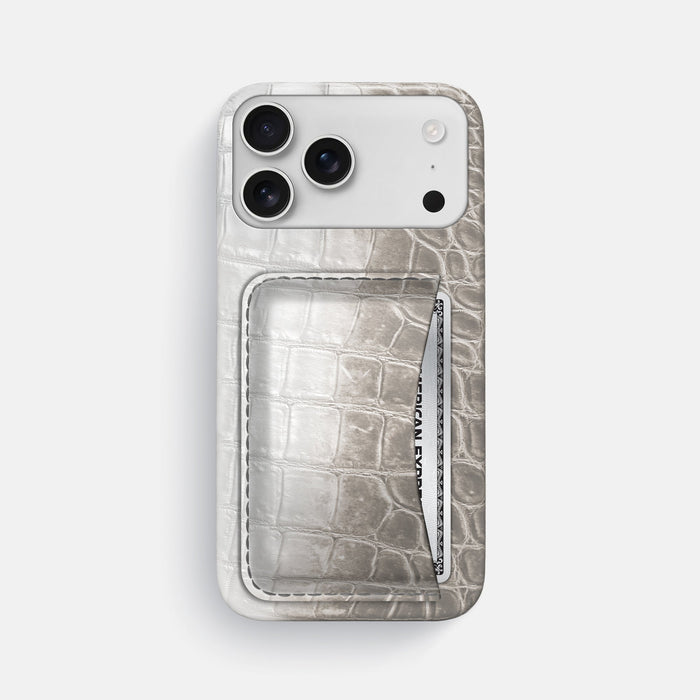 Slim Card Case For iPhone 18 Pro Max In Himalayan Crocodile -1 | Grey
