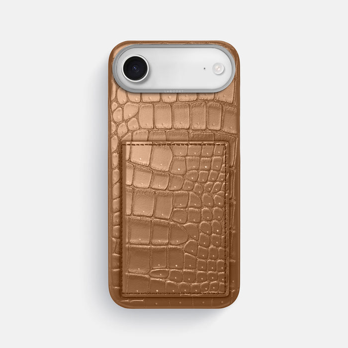 Bi-Fold Case For iPhone 17 Air In Porosus Crocodile -1 | Milk-Chocolate-Steel