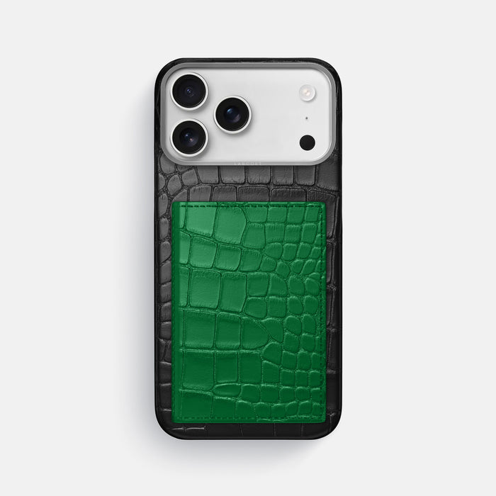 Bi-Fold Case Coloré For iPhone 17 Pro Max In Alligator -1 | Black-Steel