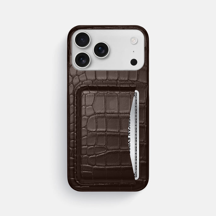 Slim Card Case For iPhone 18 Pro Max In Alligator -1 | Dark-Brown