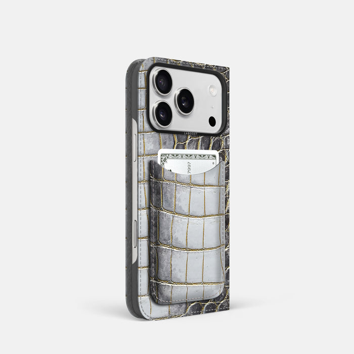 Folio Case with Card For iPhone 17 Pro In Himalayan Crocodile -1 | Gold-Black