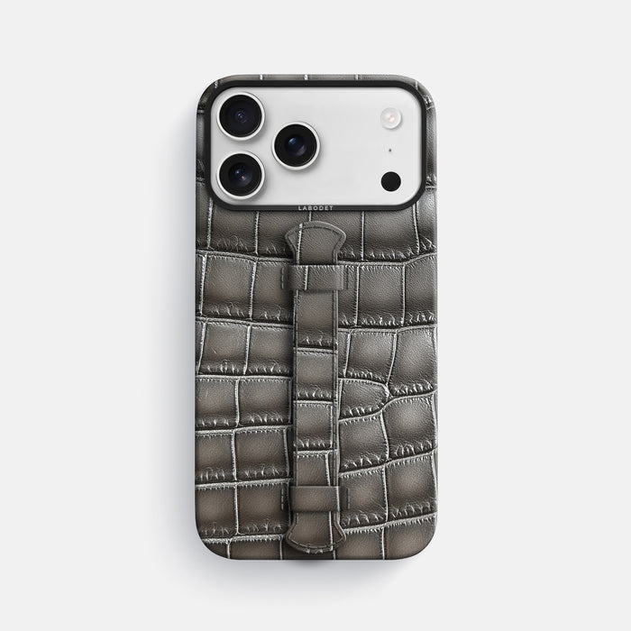 Center Handle For iPhone 17 Pro Max In Patina Alligator -1 | Grey-Black