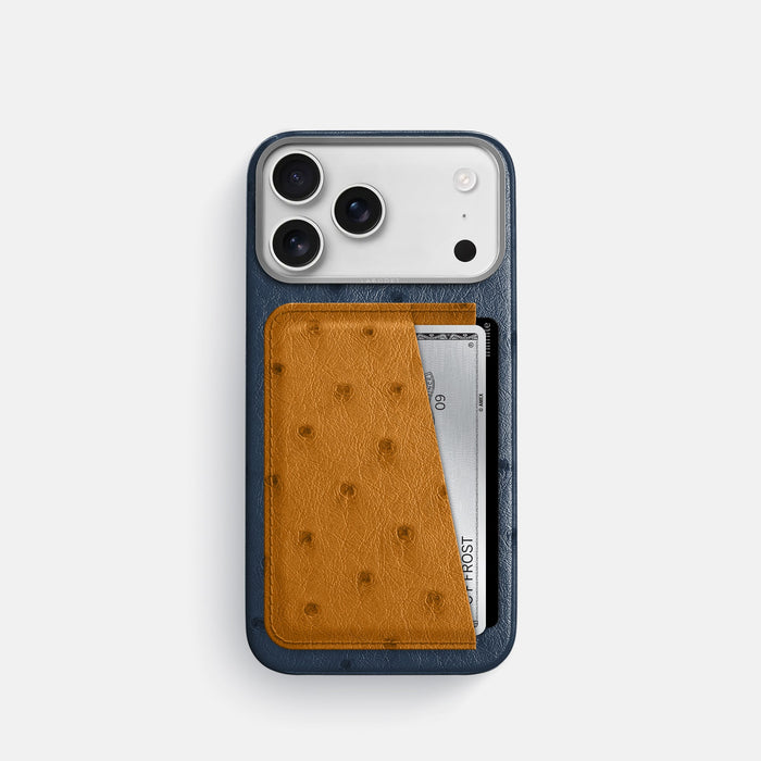 Double Card Case Coloré For iPhone 18 Pro In Ostrich -1 | Navy-Blue-Steel