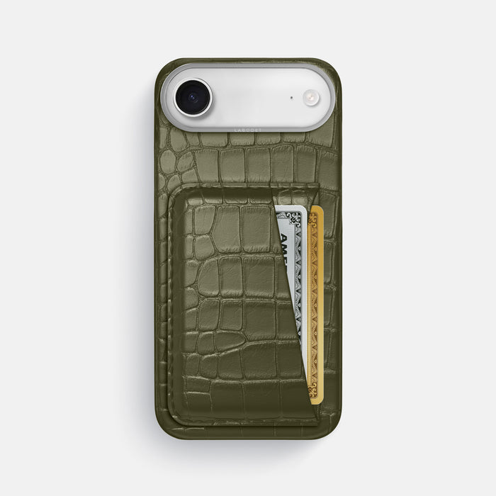 Double Card Case For iPhone 17 Air In Alligator -1 | Kaki-Green-Steel