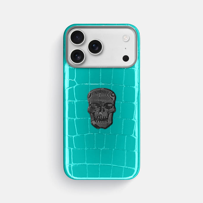 Classic Case With Carbon Skull For iPhone 18 Pro Max In Shiny Alligator -1 | Mint-Steel