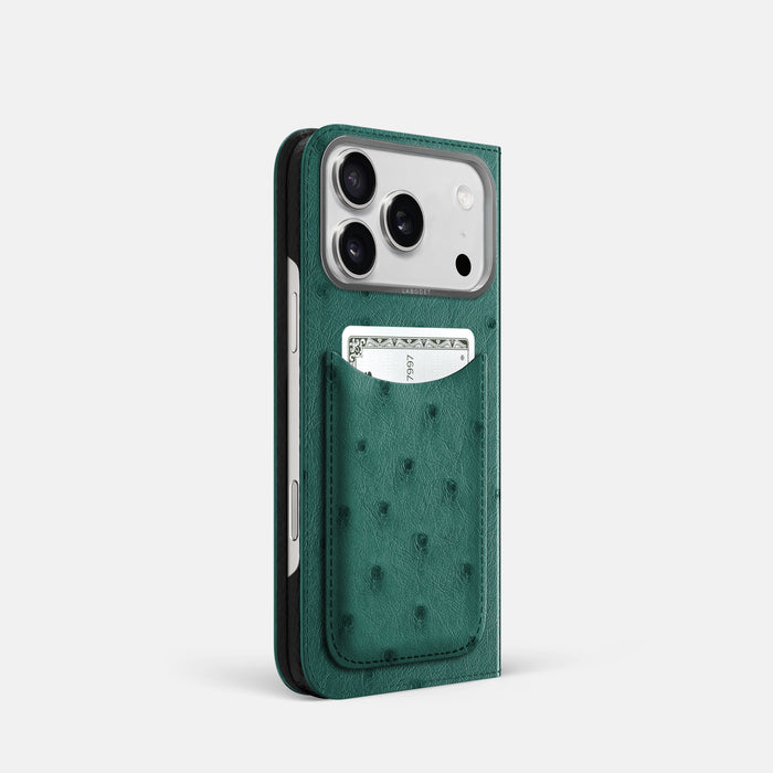 Folio Case with Card For iPhone 17 Pro In Ostrich -1 | Forest-Green-Steel