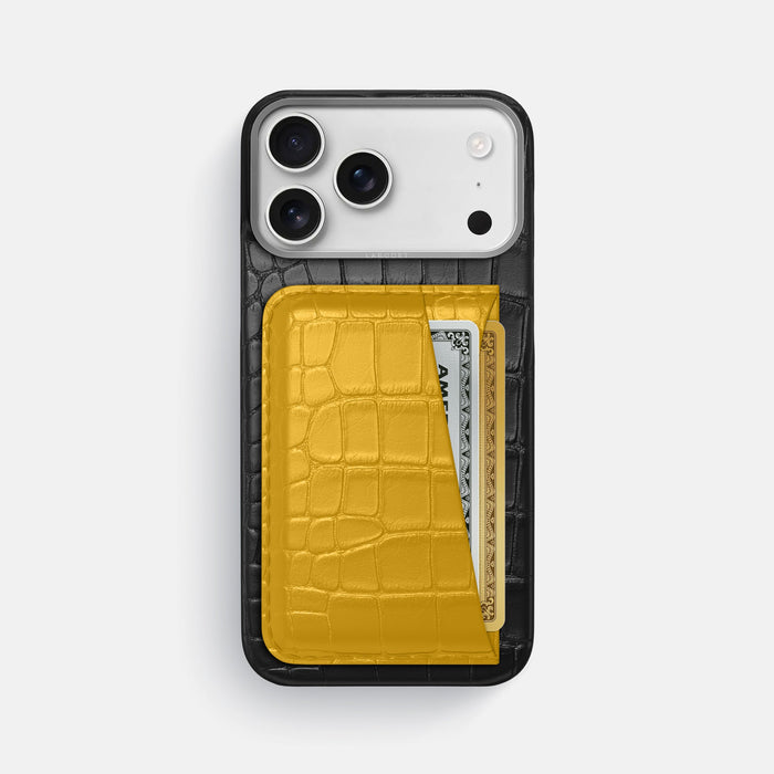 Double Card Case Coloré For iPhone 18 Pro Max In Alligator -1 | Black-Steel