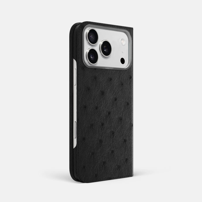 Folio Case For iPhone 17 Pro Max In Ostrich -1 | Black-Steel