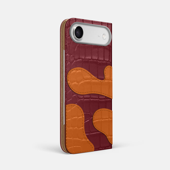 Camouflage Folio For iPhone 17 Air In Alligator -1 | Burgundy-Steel