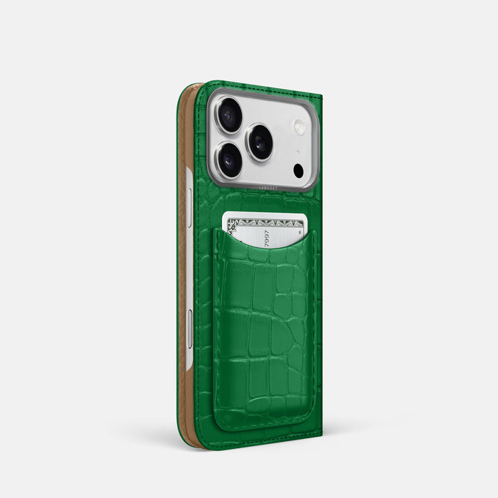 Folio Case with Card For iPhone 17 Pro In Alligator -1 | Forest-Green-Steel