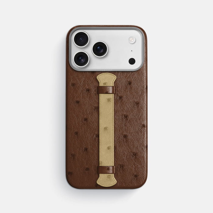 Center Handle Coloré For iPhone 17 Pro Max In Ostrich -1 | Chocolate-Steel