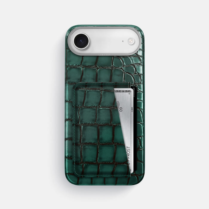 Double Card Case For iPhone 17 Air In Patina Alligator -1 | Green-Steel