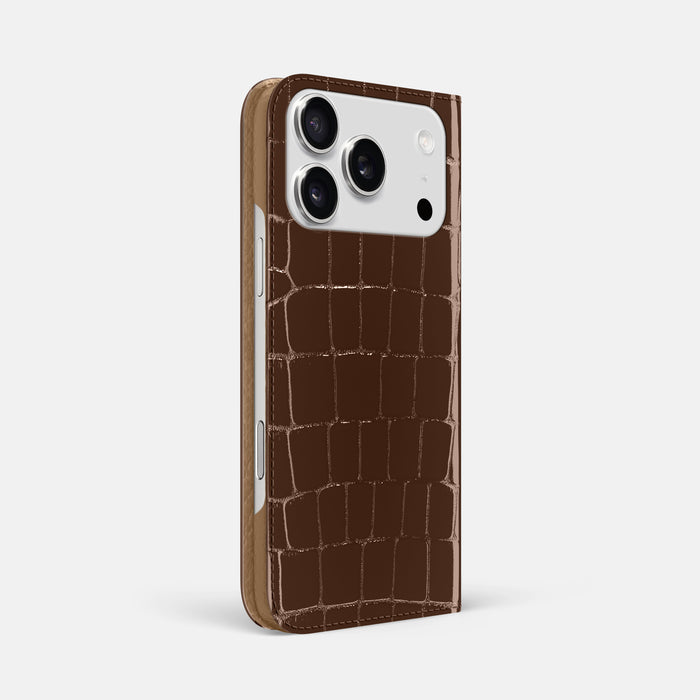 Folio Slim Case For iPhone 17 Pro Max In Shiny Alligator -1 | Brown