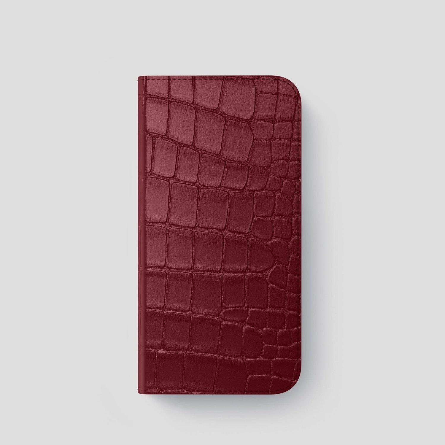 Burgundy iPhone 14 Pro Folio Case Alligator with Black Metal -4 | Burgundy-Black