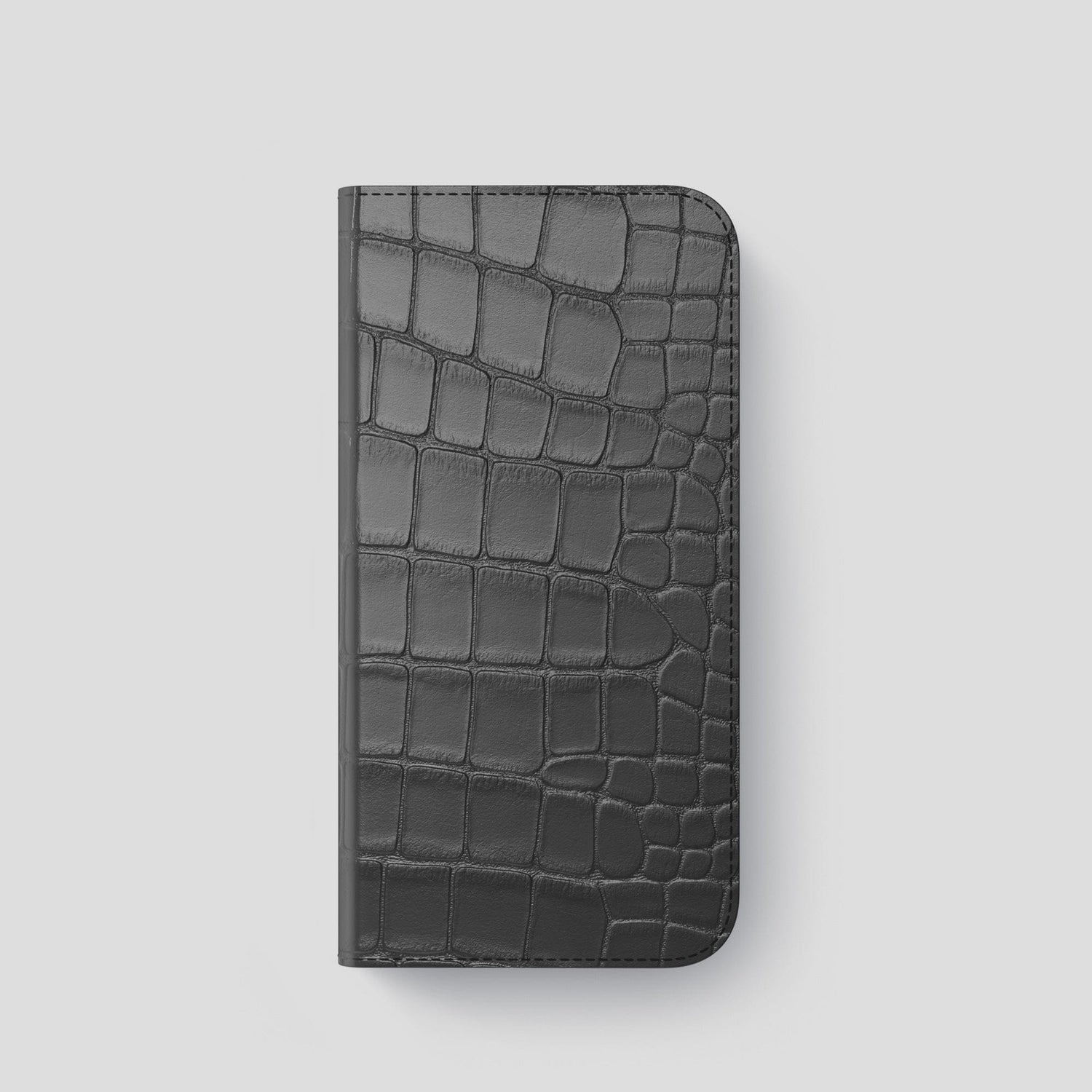 Grey iPhone 14 Pro Folio Case Alligator with Black Metal -4 | Grey-Black