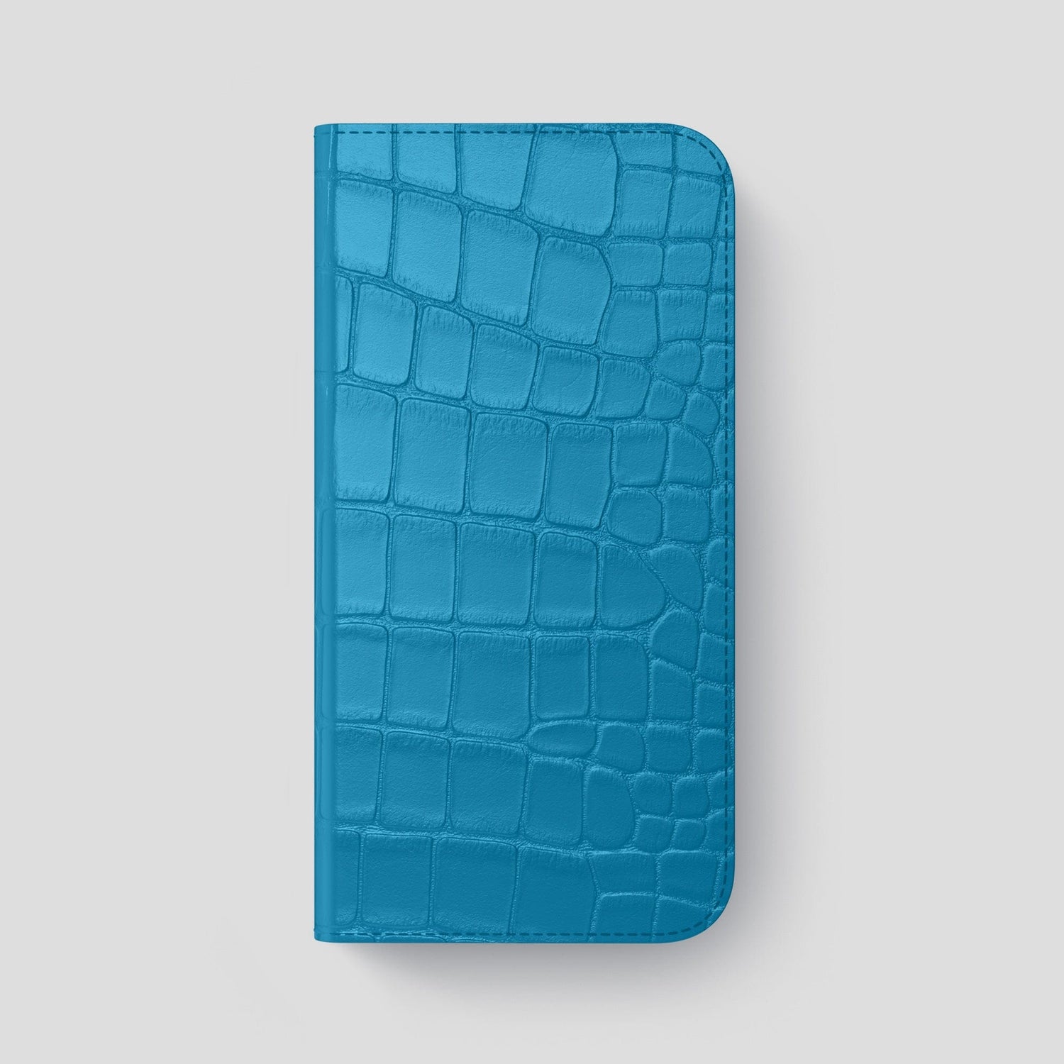 Curaçao-Blue iPhone 14 Pro Max Folio Case Alligator with Steel Metal -4 | Curaçao-Blue-Steel