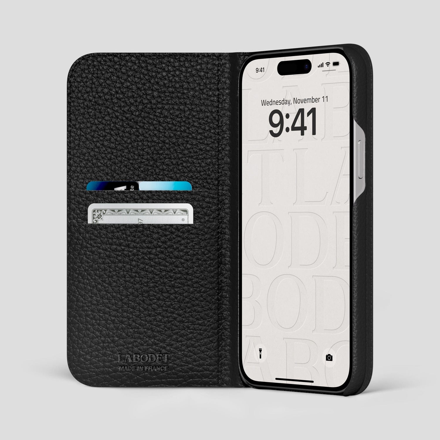 Black iPhone 14 Pro Max Folio Magsafe Case Calf with Gold Metal -2 | Black-Gold